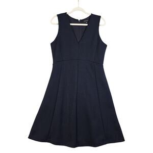 Ann Taylor Womens Fit & Flare Skater Dress Size 8 Navy Blue V‎ Neck Cocktail